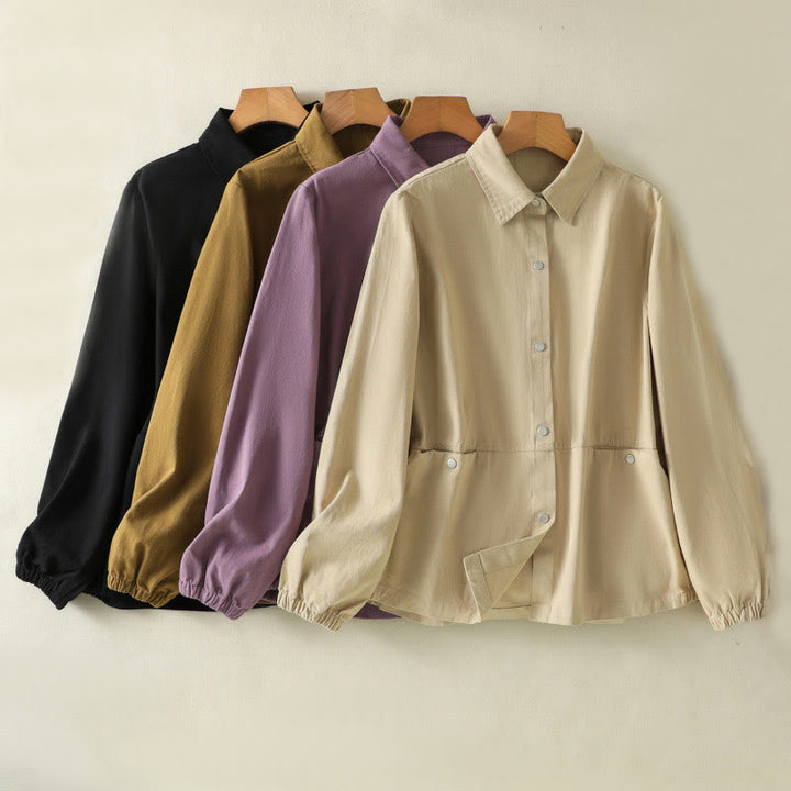 Buddha Stones Plain Button Design Stand Collar Women's Cotton Jacket - image 34