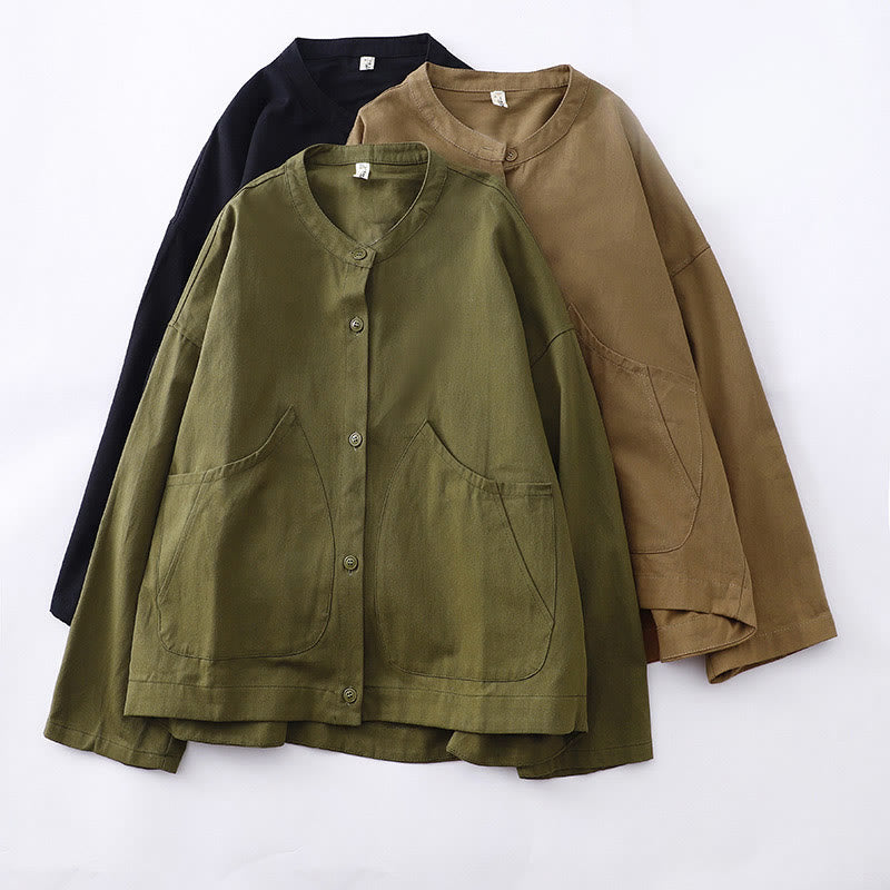 Buddha Stones Solid Color Long Sleeve Women's Cotton Jacket With Pockets - image 22