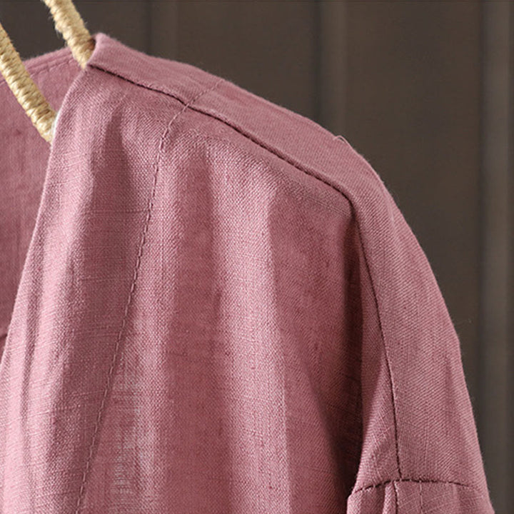 Buddha Stones Pure Color V-neck Women's Jacket With Pockets - image 8