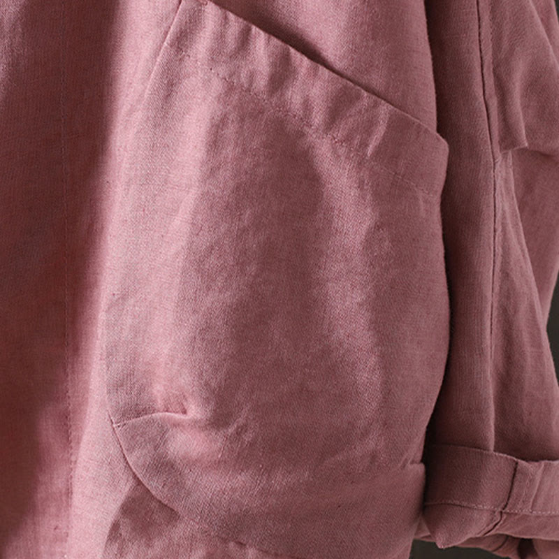 Buddha Stones Pure Color V-neck Women's Cotton Jacket With Pockets - image 11