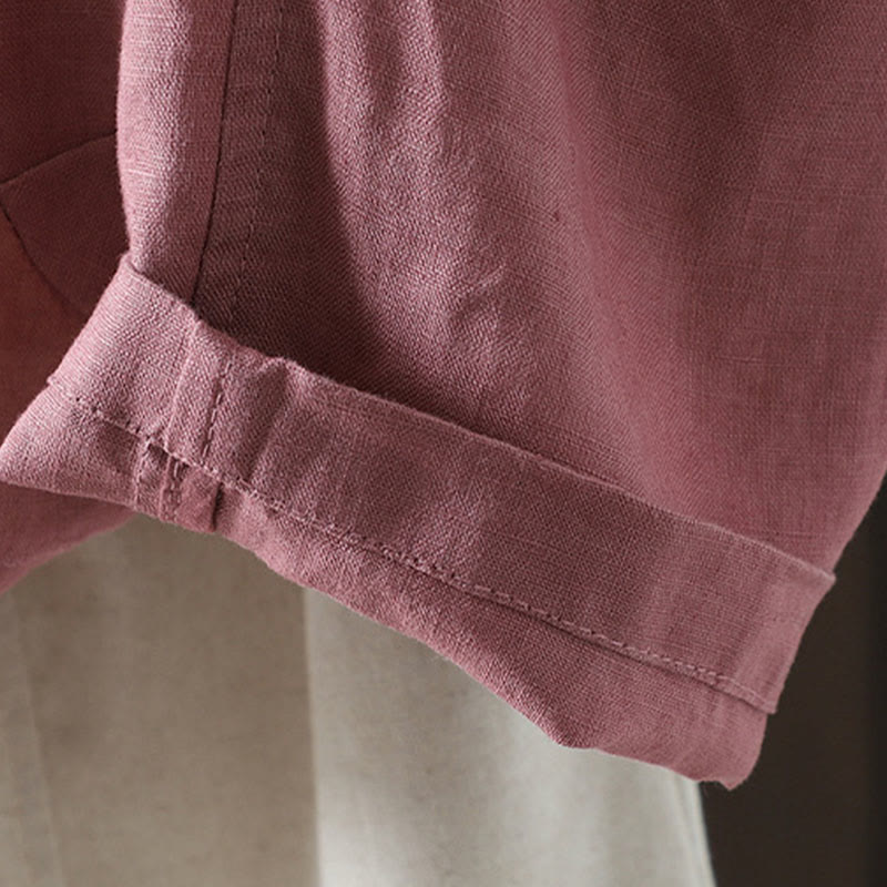 Buddha Stones Pure Color V-neck Women's Cotton Jacket With Pockets - image 13