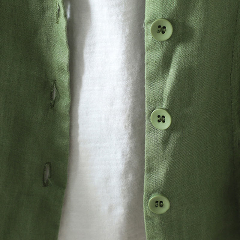 Buddha Stones Pure Color V-neck Women's Cotton Jacket With Pockets - image 19