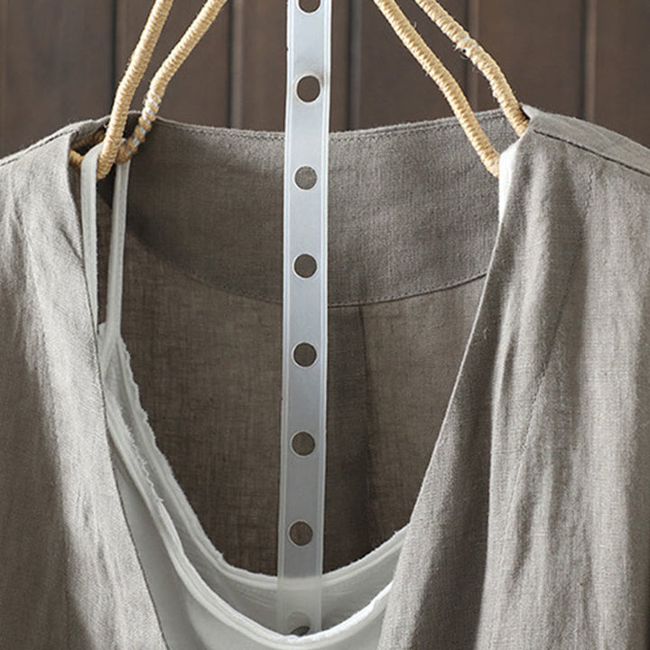 Buddha Stones Pure Color V-neck Women's Cotton Jacket With Pockets - image 24