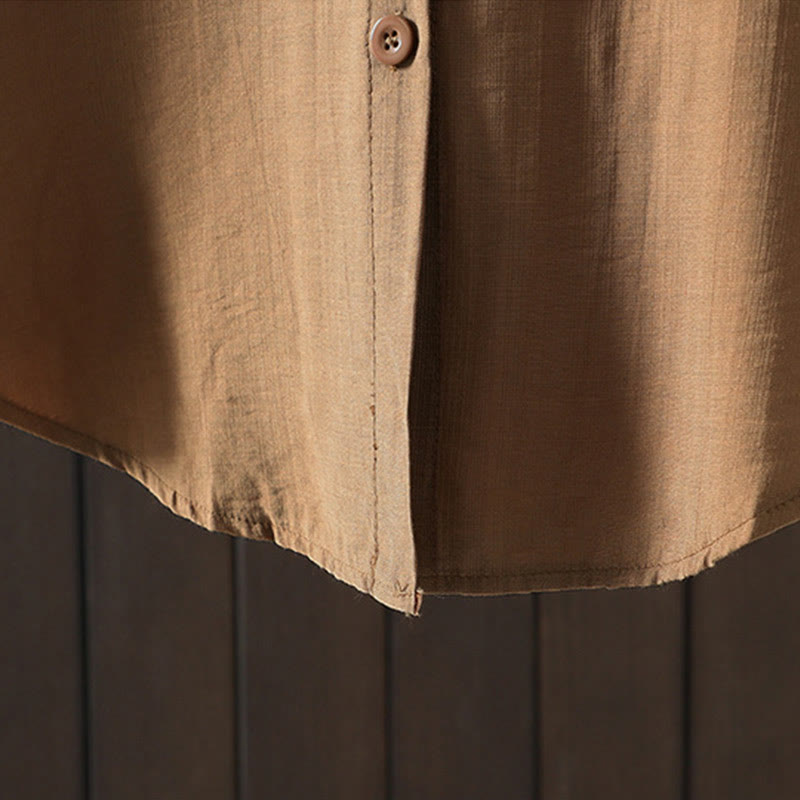 Buddha Stones Plain Buttons Women's Cotton Coat With Pockets - image 3