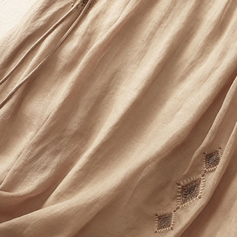 Buddha Stones Ethnic Vintage Embroidery Button Design Women's Cotton Linen 7-8 Length Skirt - image 12