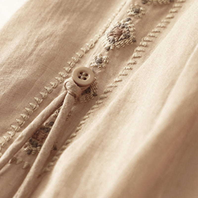 Buddha Stones Ethnic Vintage Embroidery Button Design Women's Cotton Linen 7-8 Length Skirt - image 10