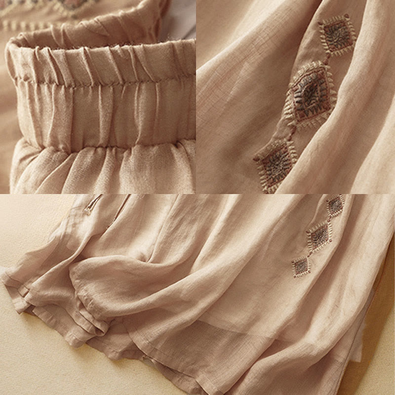 Buddha Stones Ethnic Vintage Embroidery Button Design Women's Cotton Linen 7-8 Length Skirt - image 13