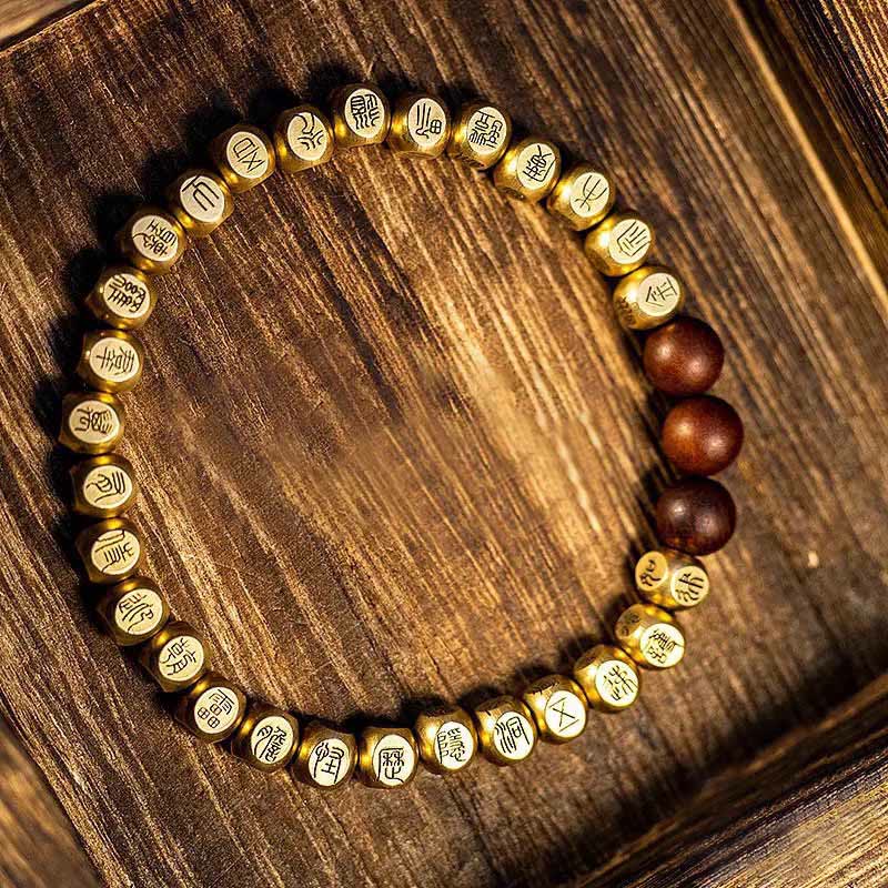 Buddha Stones Copper Brass Lightning Struck Jujube Wood Beads Wealth Bracelet - Copper Brass(Wrist Circumference: 18-24cm) - image 5