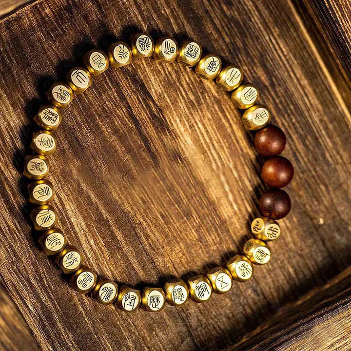 Buddha Stones Copper Brass Lightning Struck Jujube Wood Beads Wealth Bracelet - Copper Brass(Wrist Circumference: 18-24cm) - image 5