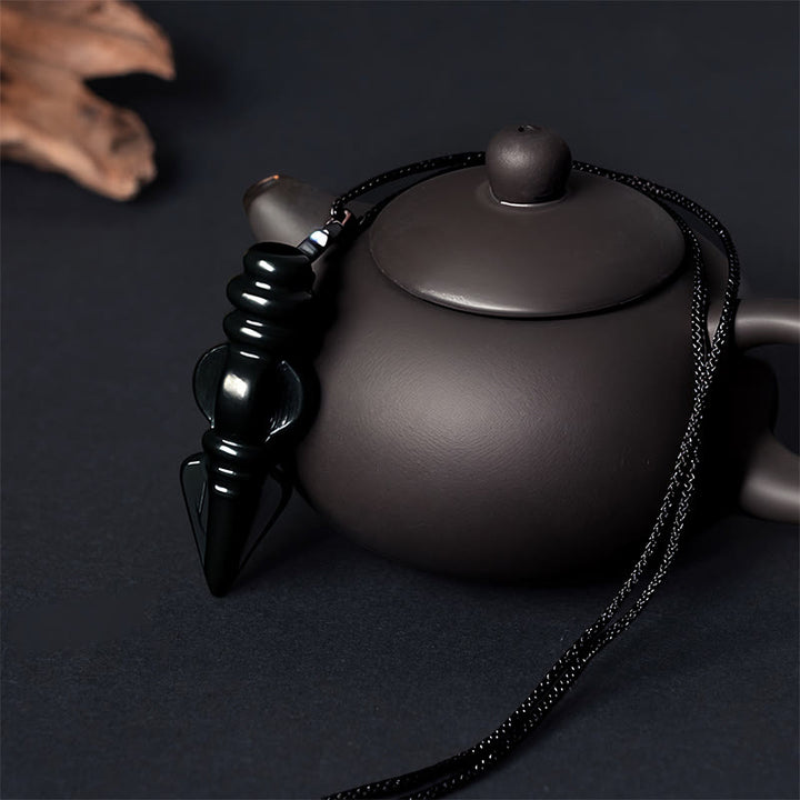 Buddha Stones Tibetan Hetian Cyan Jade Pestle Vajra Dorje Star Harmony Necklace Pendant - image 3