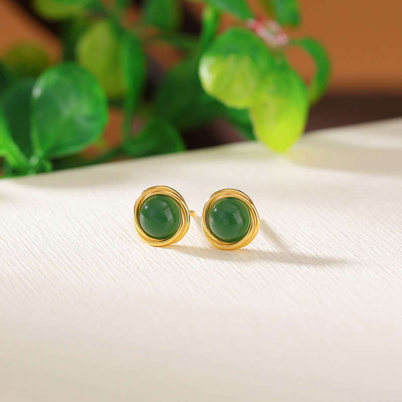 Buddha Stones 925 Sterling Silver Hetian Jade Agate Amber Luck Earrings  - image 1