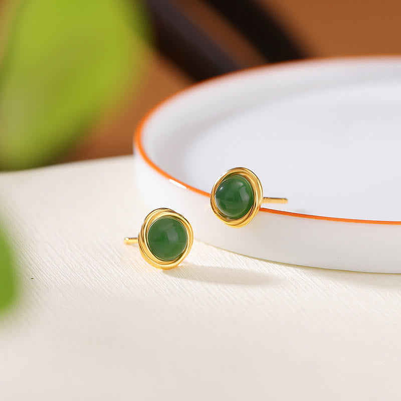 Buddha Stones 925 Sterling Silver Hetian Jade Agate Amber Luck Earrings  - Jade(925 Sterling Silver Posts) - image 0