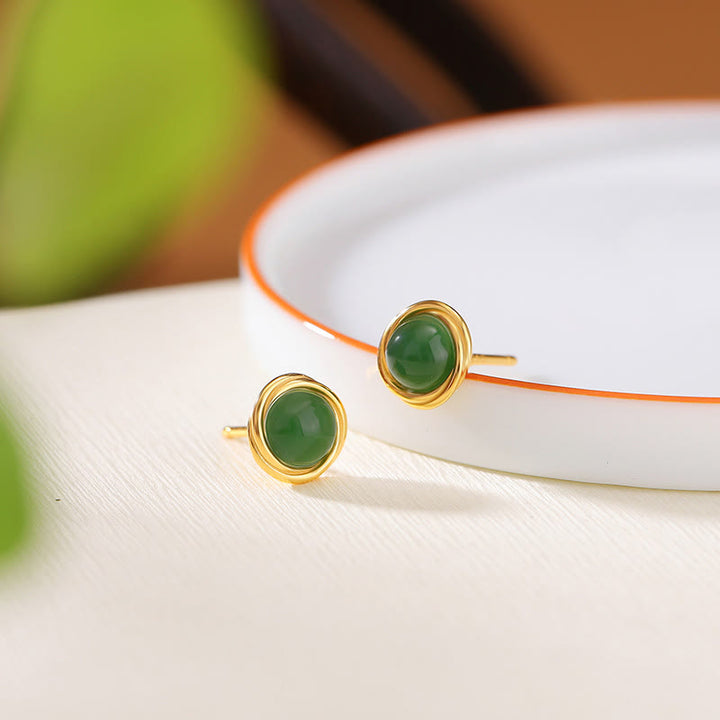 Buddha Stones 925 Sterling Silver Hetian Jade Agate Amber Luck Earrings  - Jade(925 Sterling Silver Posts) - image 0