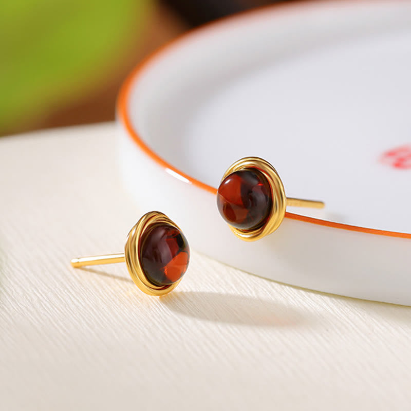 Buddha Stones 925 Sterling Silver Hetian Jade Agate Amber Luck Earrings  - Red Amber(925 Sterling Silver Posts) - image 14