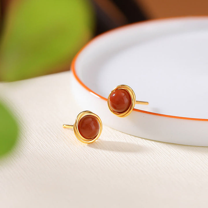 Buddha Stones 925 Sterling Silver Hetian Jade Agate Amber Luck Earrings  - South Red Agate(925 Sterling Silver Posts) - image 10