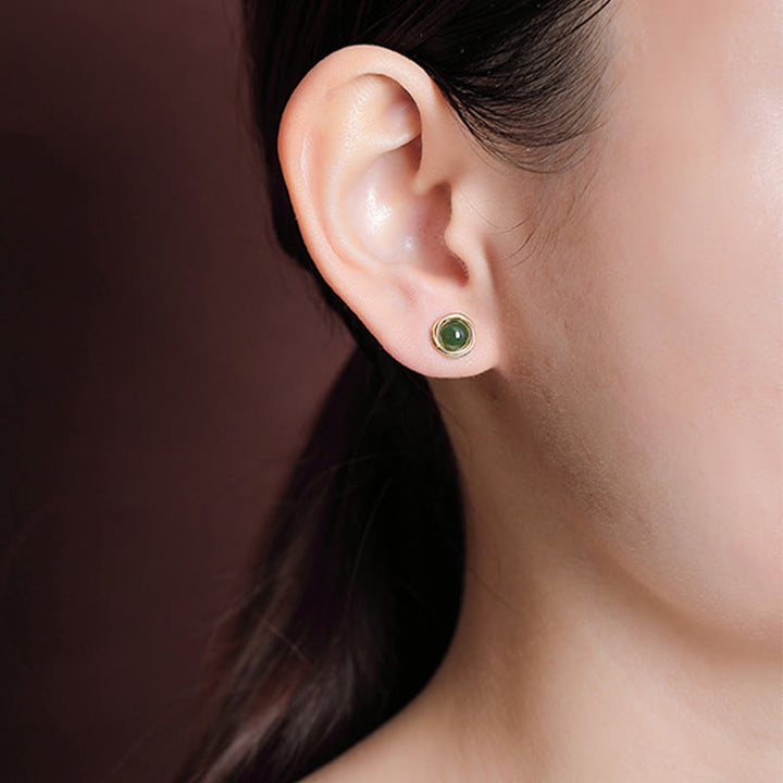 Buddha Stones 925 Sterling Silver Hetian Jade Agate Amber Luck Earrings  - image 2