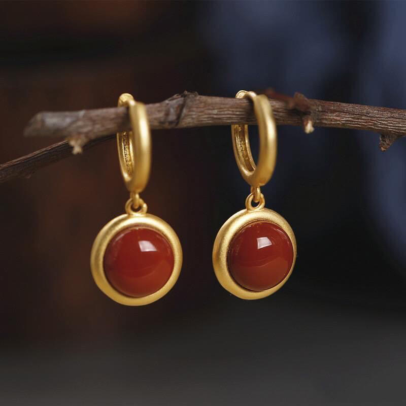 Buddha Stones 925 Sterling Silver White Jade Agate Prosperity Earrings  - South Red Agate(925 Sterling Silver Posts) - image 7