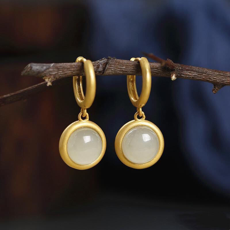 Buddha Stones 925 Sterling Silver White Jade Agate Prosperity Earrings  - White Jade(925 Sterling Silver Posts) - image 0