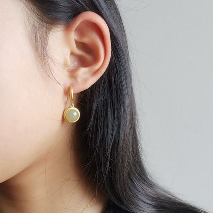 Buddha Stones 925 Sterling Silver White Jade Agate Prosperity Earrings  - image 5