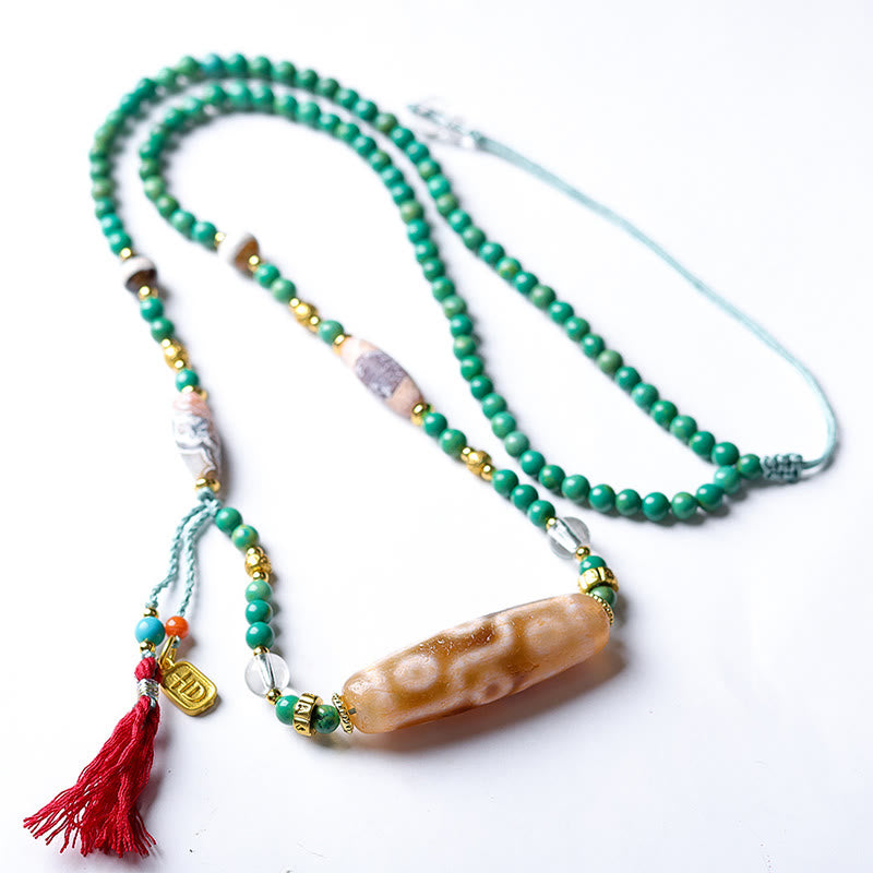 Buddha Stones Tibet Dzi Bead Turquoise Bead Chain Protection Necklace Pendant - image 7
