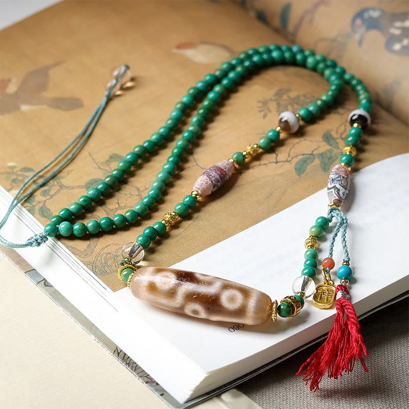 Buddha Stones Tibet Dzi Bead Turquoise Bead Chain Protection Necklace Pendant - image 2