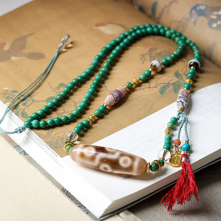 Buddha Stones Tibet Dzi Bead Turquoise Bead Chain Protection Necklace Pendant - image 2