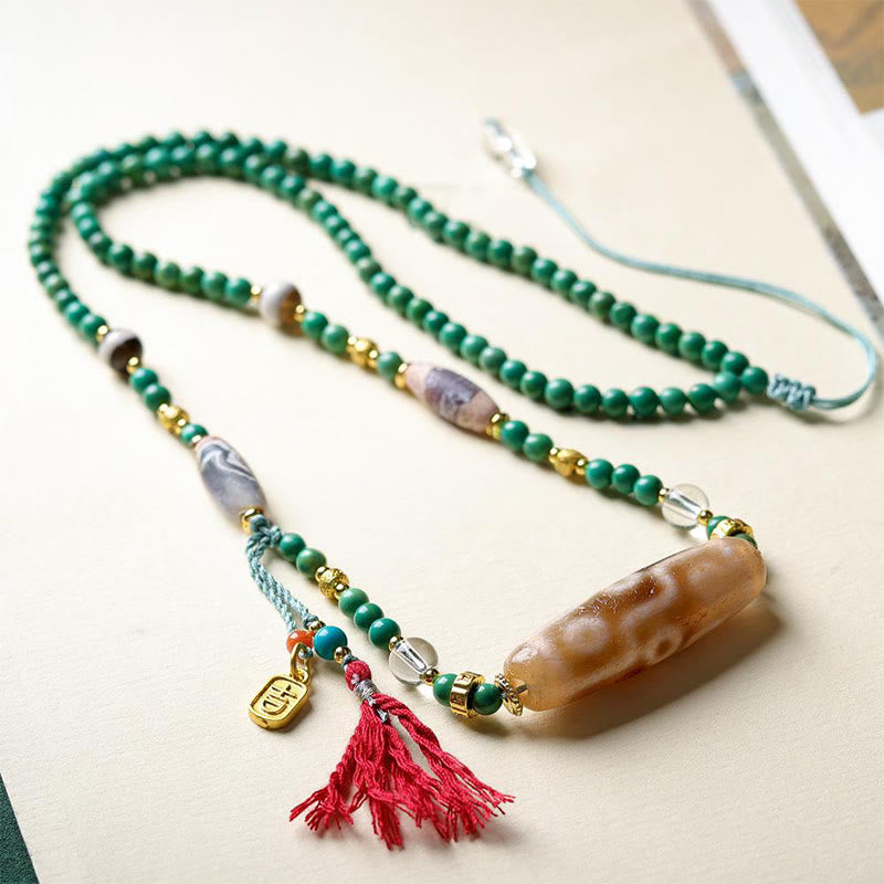 Buddha Stones Tibet Dzi Bead Turquoise Bead Chain Protection Necklace Pendant - image 3
