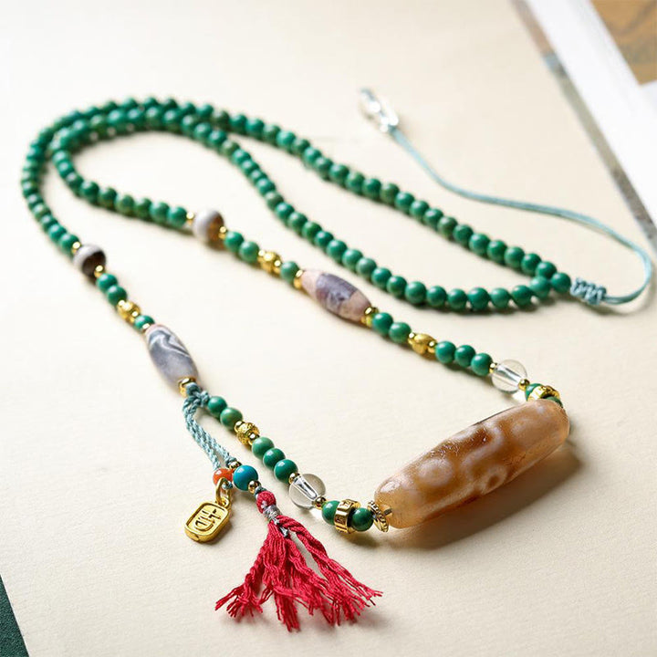 Buddha Stones Tibet Dzi Bead Turquoise Bead Chain Protection Necklace Pendant - image 3