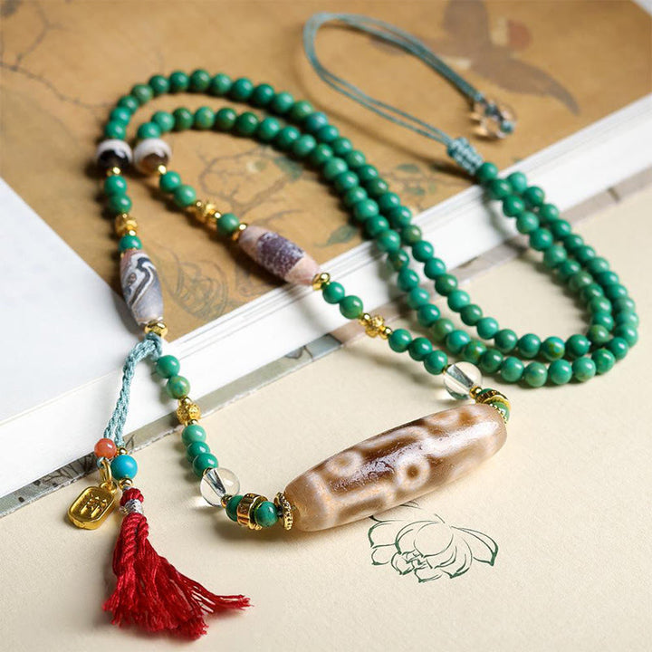 Buddha Stones Tibet Dzi Bead Turquoise Bead Chain Protection Necklace Pendant - image 4