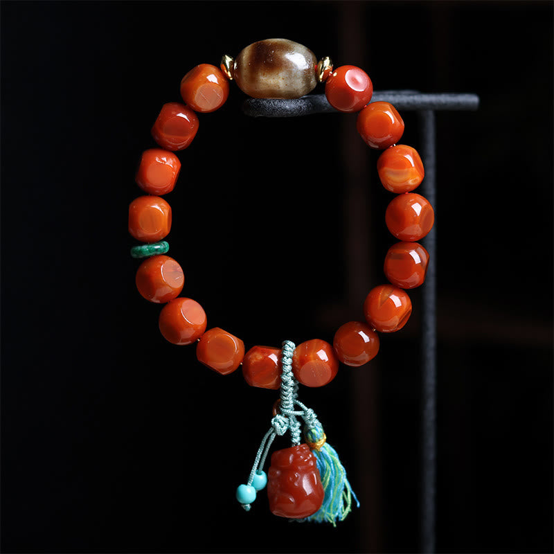 Buddha Stones Natural South Red Agate Pixiu Dzi Bead Fortune Luck Bracelet - image 1