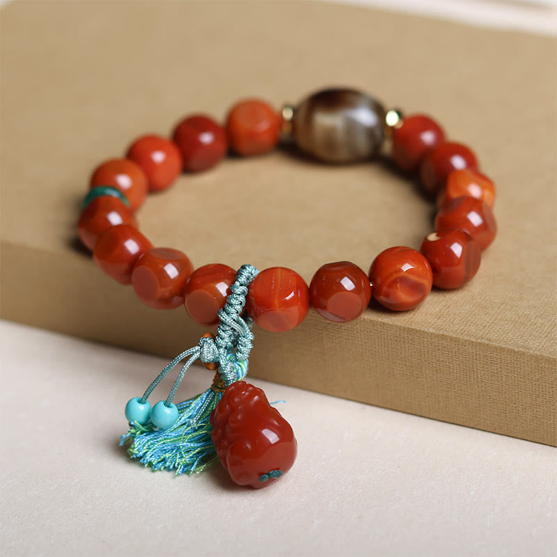 Buddha Stones Natural South Red Agate Pixiu Dzi Bead Fortune Luck Bracelet - image 3