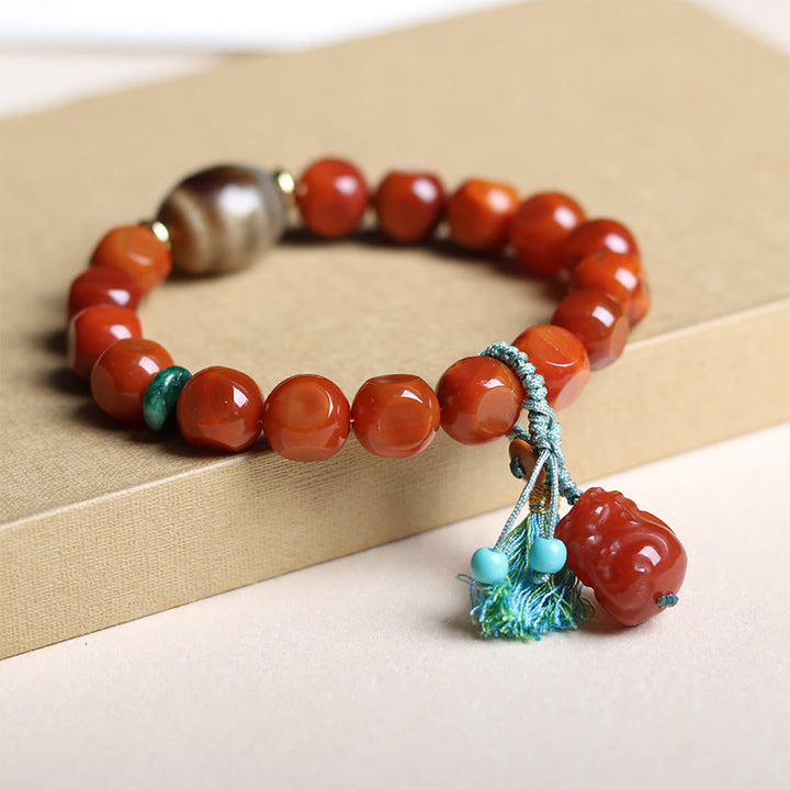Buddha Stones Natural South Red Agate Pixiu Dzi Bead Fortune Luck Bracelet - image 4