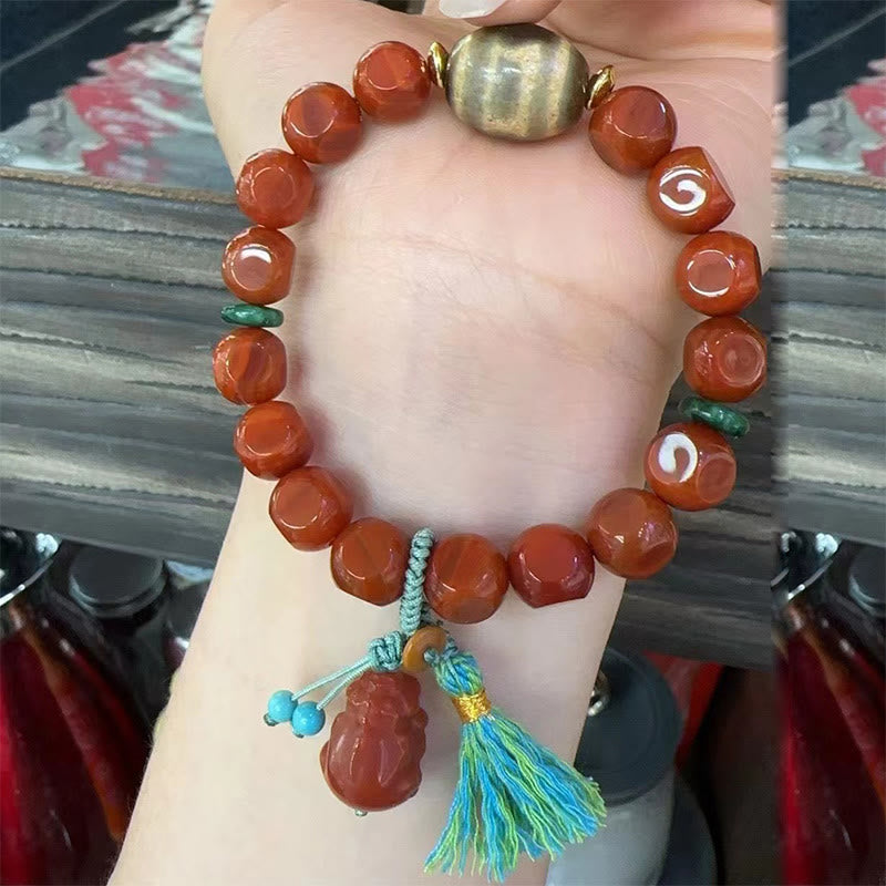 Buddha Stones Natural South Red Agate Pixiu Dzi Bead Fortune Luck Bracelet - image 8