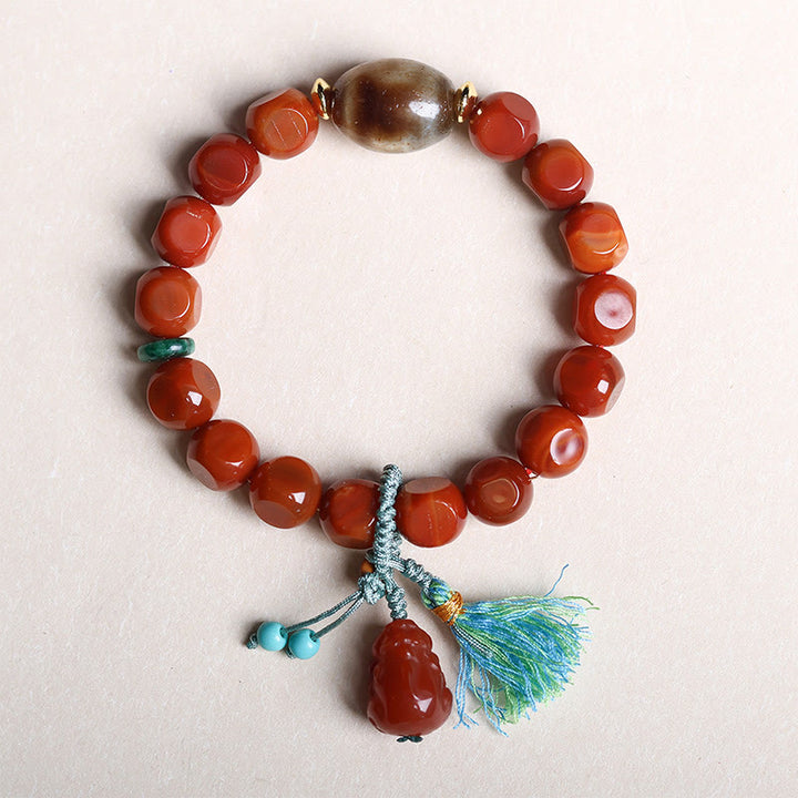 Buddha Stones Natural South Red Agate Pixiu Dzi Bead Fortune Luck Bracelet - image 2