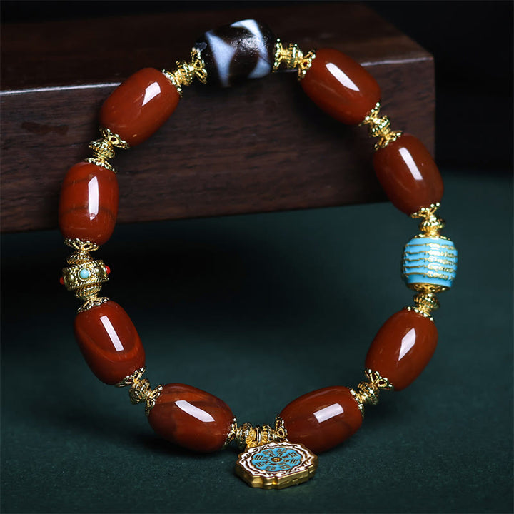 Buddha Stones Natural South Red Agate Bagua Dzi Bead Power Bracelet - image 1