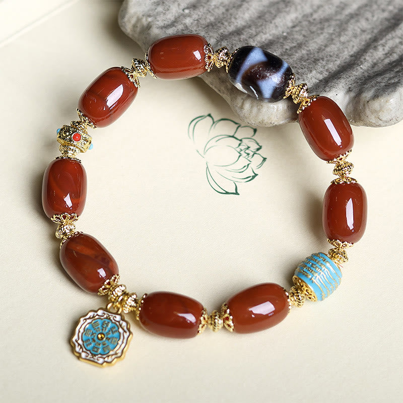 Buddha Stones Natural South Red Agate Bagua Dzi Bead Power Bracelet - image 2