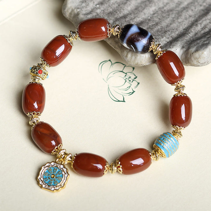 Buddha Stones Natural South Red Agate Bagua Dzi Bead Power Bracelet - image 2