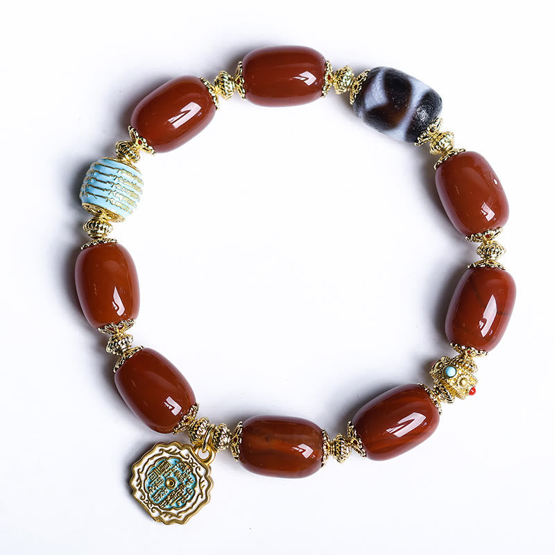 Buddha Stones Natural South Red Agate Bagua Dzi Bead Power Bracelet - image 7