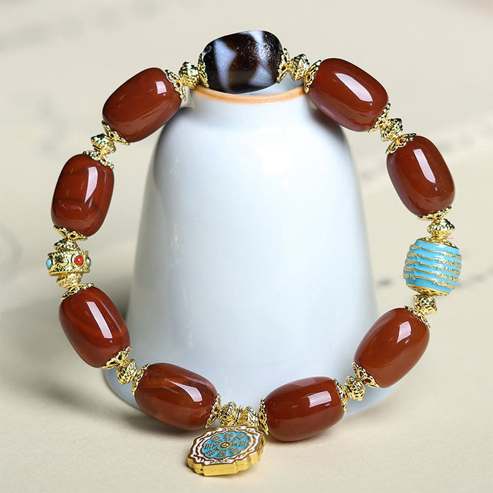 Buddha Stones Natural South Red Agate Bagua Dzi Bead Power Bracelet - image 4