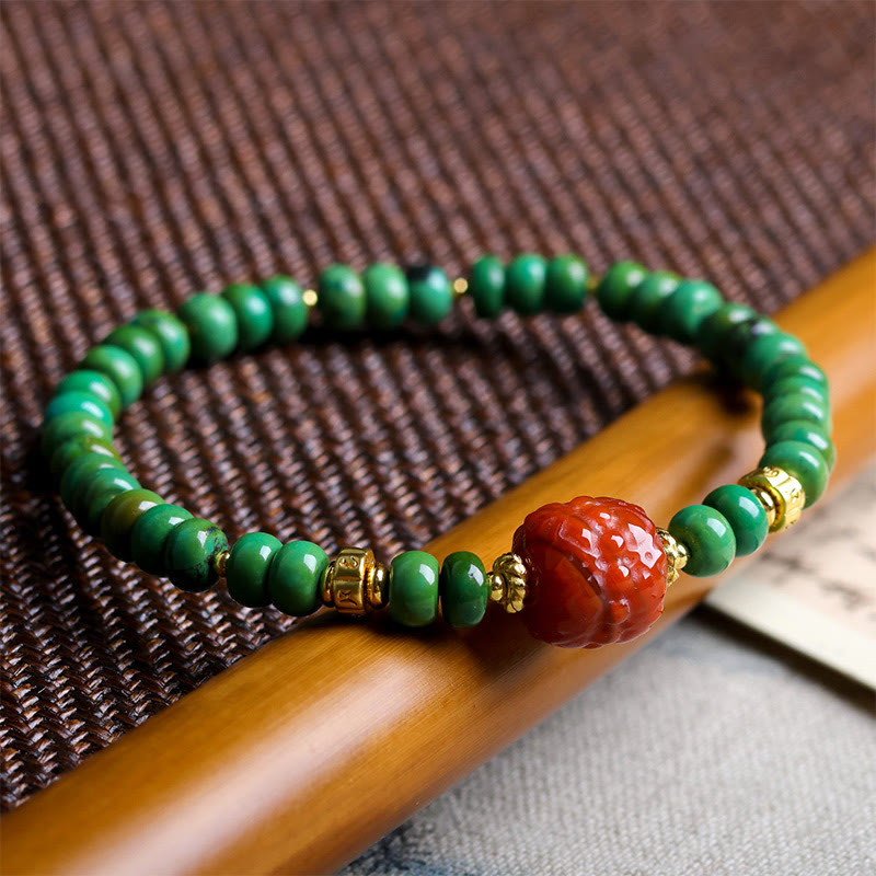 Buddha Stones Tibetan Turquoise Beads South Red Agate Lotus Balance Bracelet - Turquoise & South Red Agate (Wrist Circumference: 15-18cm) - image 0