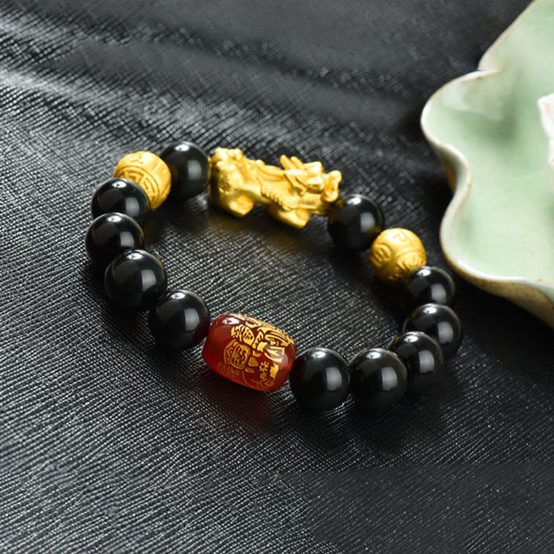 Buddha Stones Fengshui Copper Pixiu Rainbow Obsidian Beads Wealth Bracelet - image 23