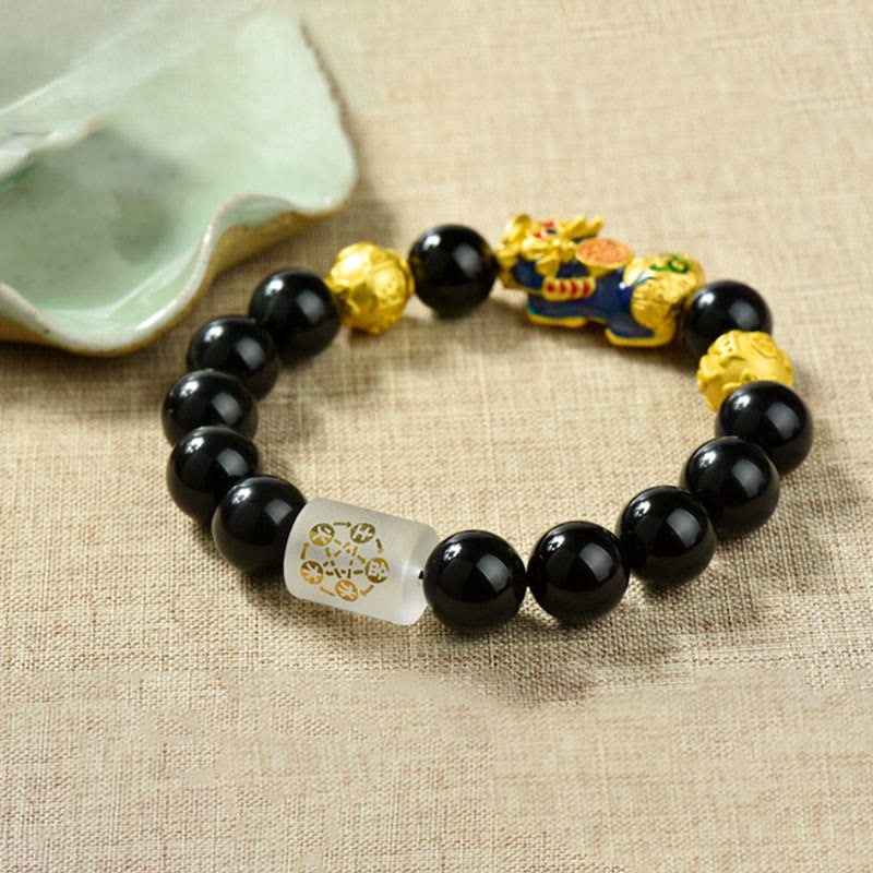 Buddha Stones Fengshui Copper Pixiu Rainbow Obsidian Beads Wealth Bracelet - image 1