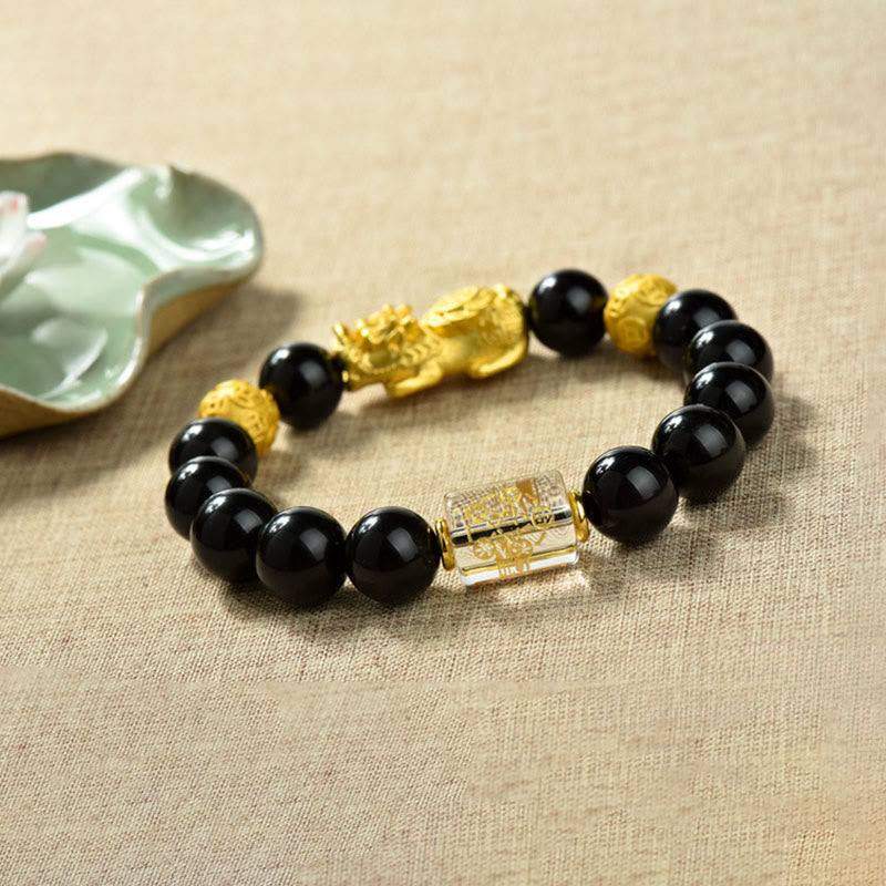 Buddha Stones Fengshui Copper Pixiu Rainbow Obsidian Beads Wealth Bracelet - image 18
