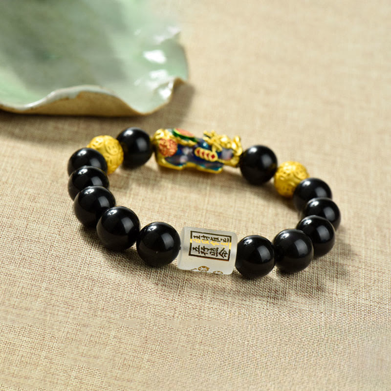 Buddha Stones Fengshui Copper Pixiu Rainbow Obsidian Beads Wealth Bracelet - image 14