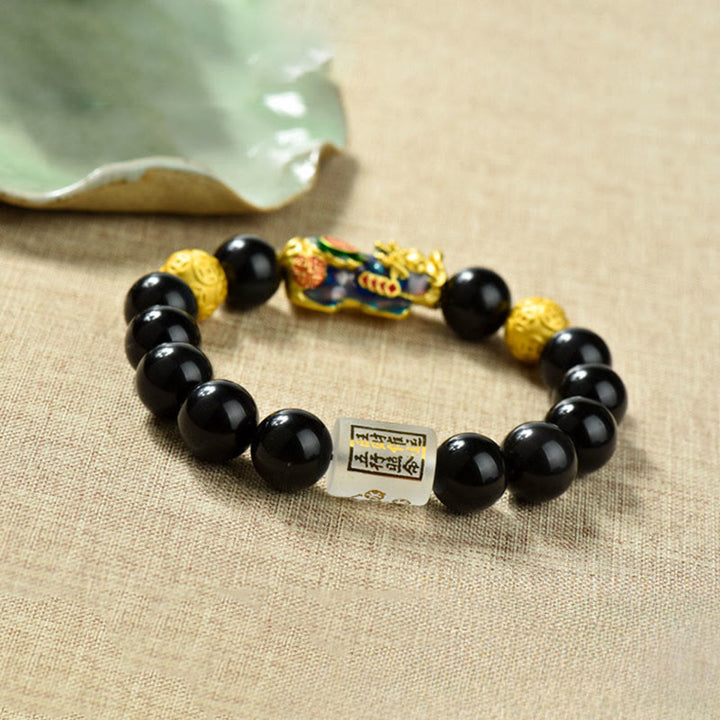 Buddha Stones Fengshui Copper Pixiu Rainbow Obsidian Beads Wealth Bracelet - image 14