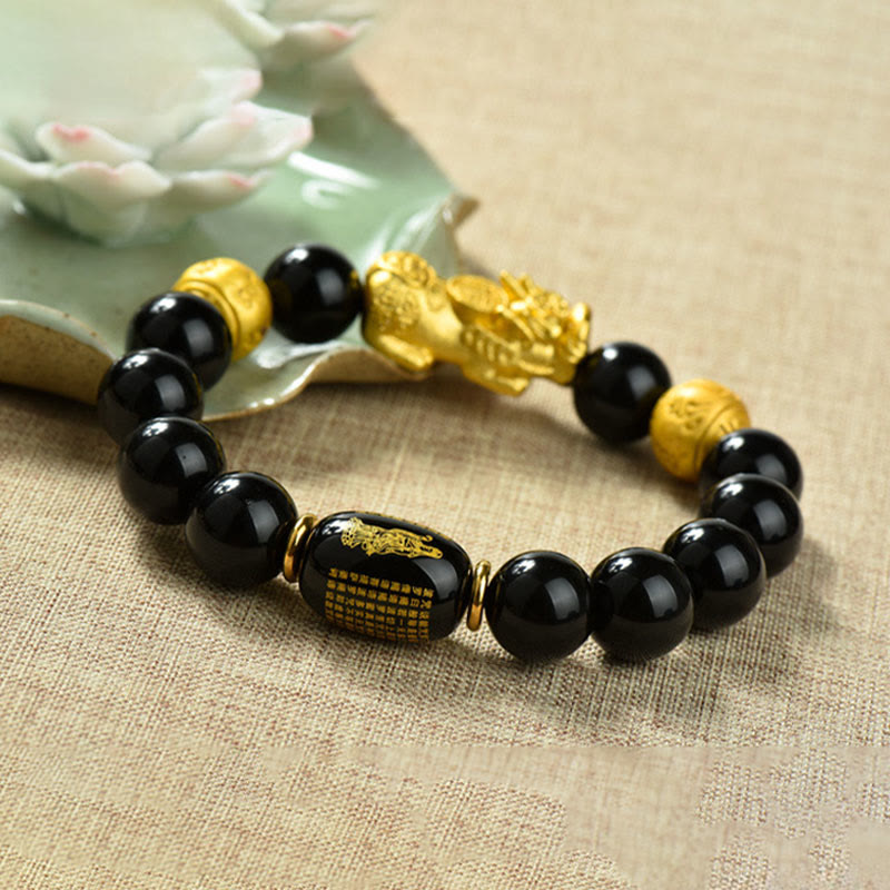 Buddha Stones Fengshui Copper Pixiu Rainbow Obsidian Beads Wealth Bracelet - image 26