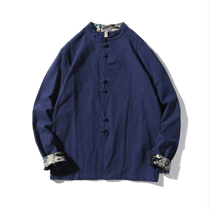 Buddha Stones Men's Frog-Button Dragon Pattern Cuffs Cotton Long Sleeve Shirt - image 4