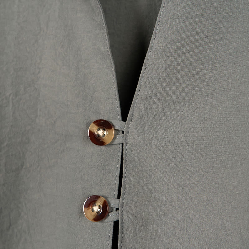 Buddha Stones Solid Color Buttons Fall Long Sleeve Men's Shirt - image 3