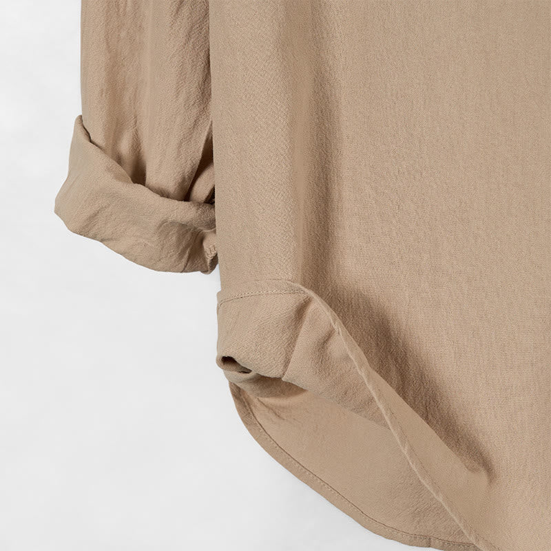 Buddha Stones Solid Color Fall Half Buttons Men's Hooded Long Sleeve Cotton Shirt - image 14
