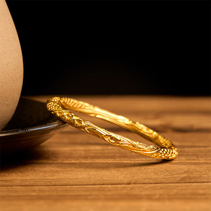 Buddha Stones Hollow Universe Circle Design Copper Plated Gold Wealth Bracelet Bangle - image 3